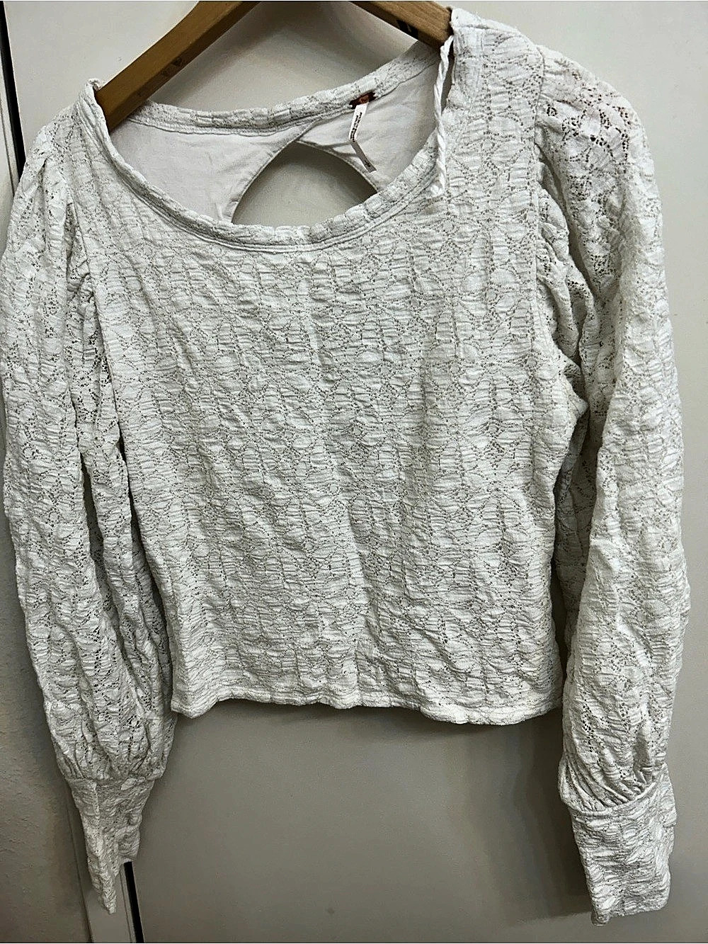 Free People Smooth Talking Lace Long Sleeve Top White Medium